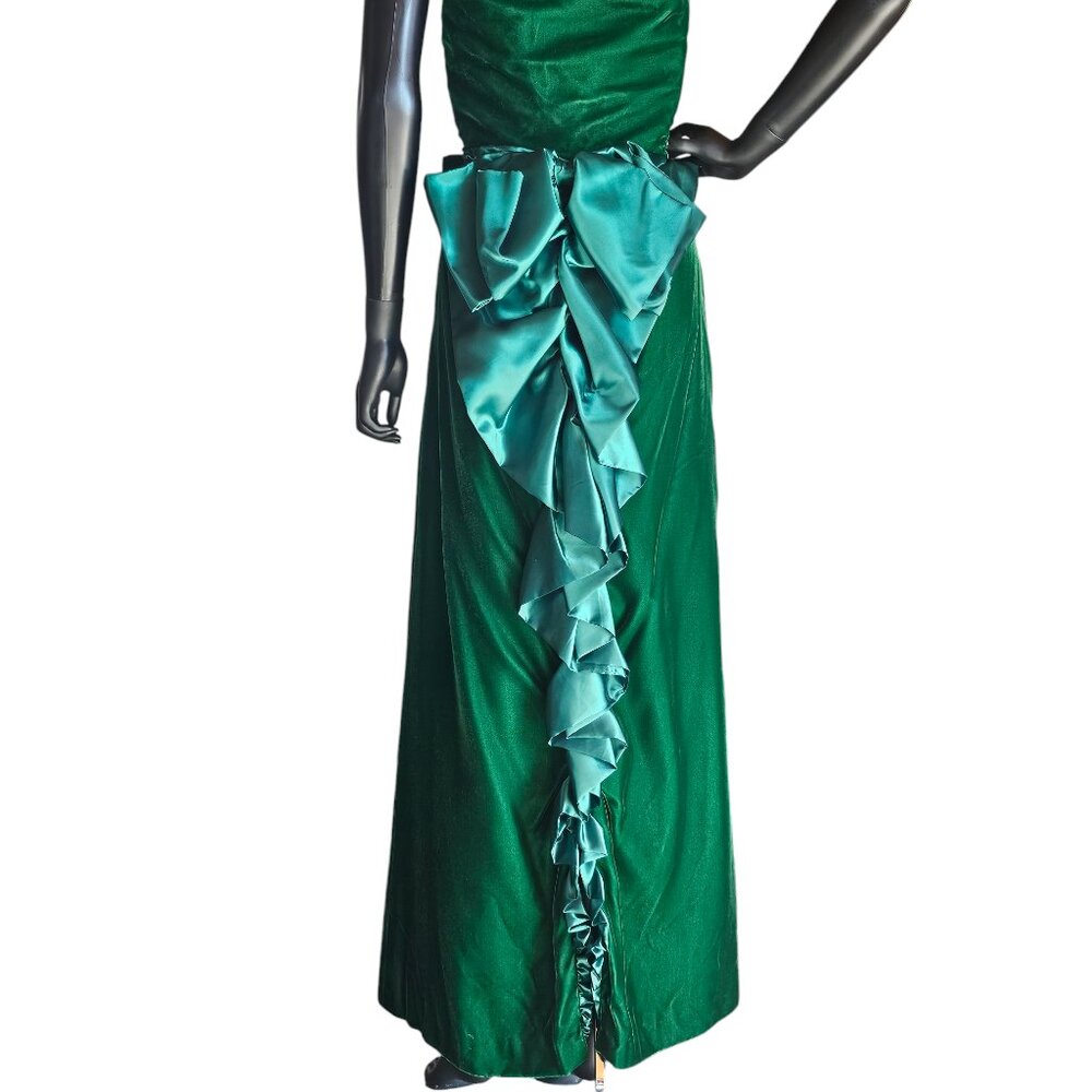 Vintage Green Velvet Strapless Satin Back Detail Party Dress - Picture 5 of 10
